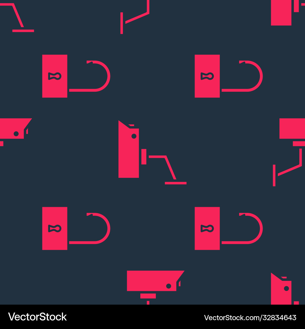Set open padlock and security camera on seamless Set open padlock and security camera on seamless vector image