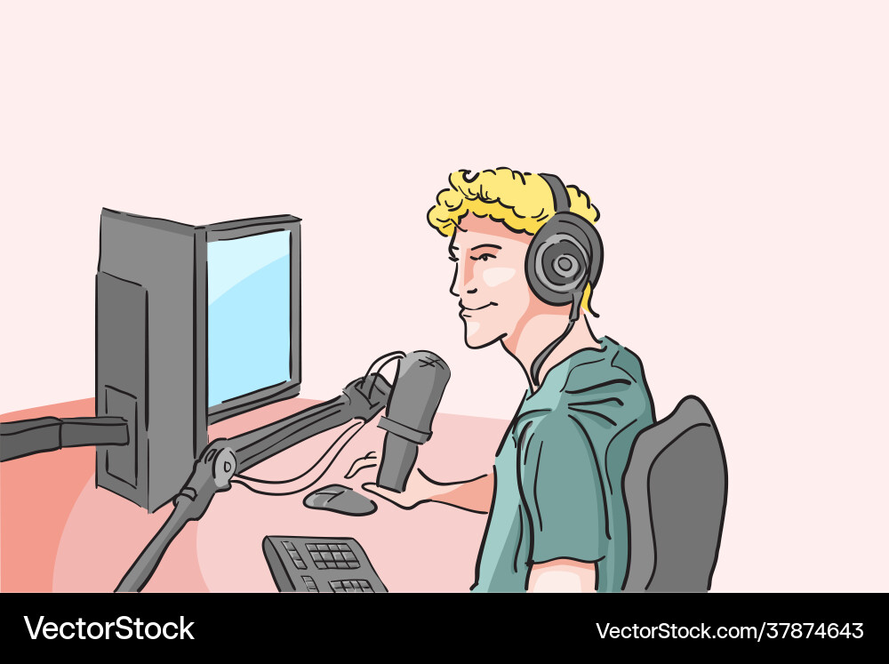 Streamer with devices for streaming pro player Streamer with devices for streaming pro player vector image