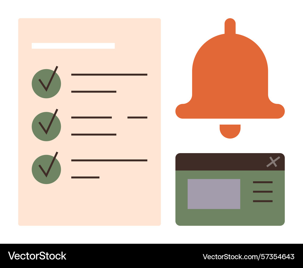 Task checklist with notification bell and popup Task checklist with notification bell and popup vector image