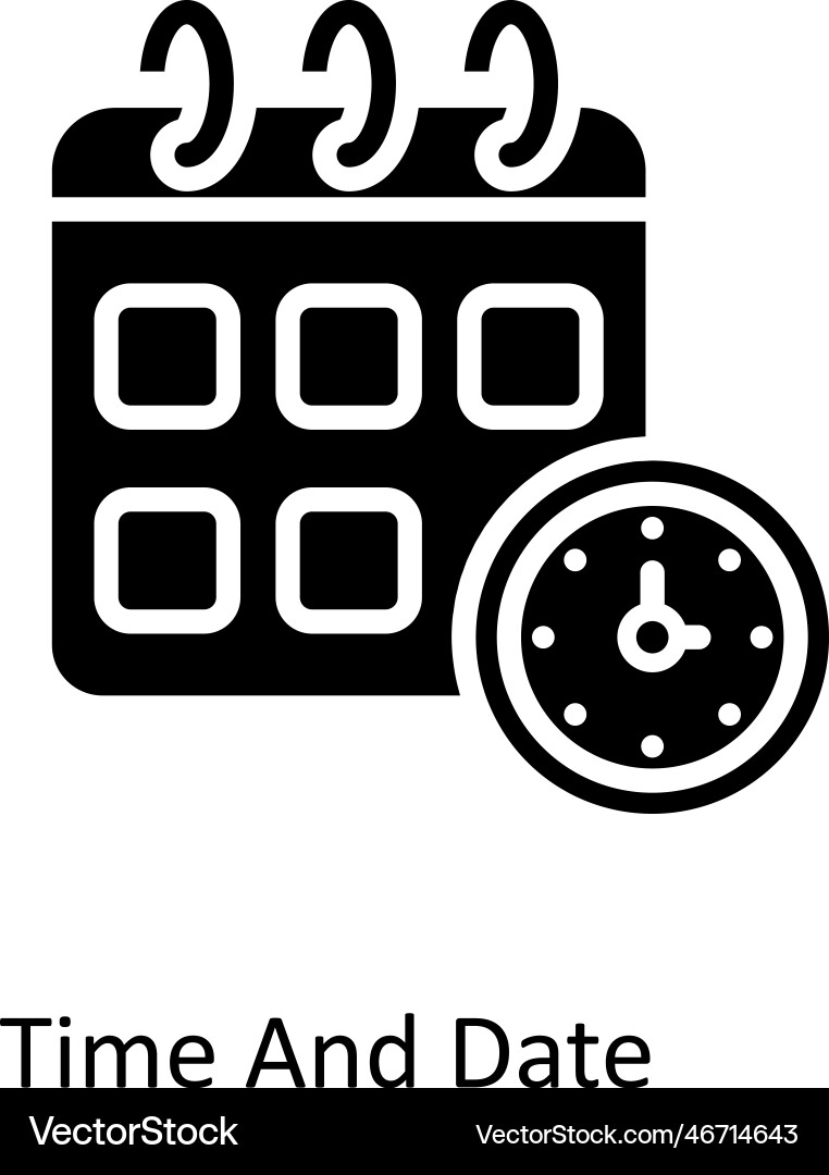 Time and date solid icons simple stock il vector image