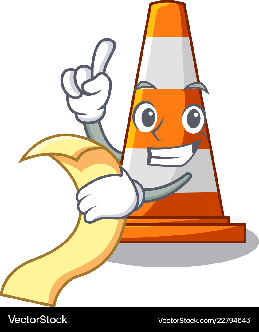 With menu the traffic cone character shape With menu the traffic cone character shape Vector Image