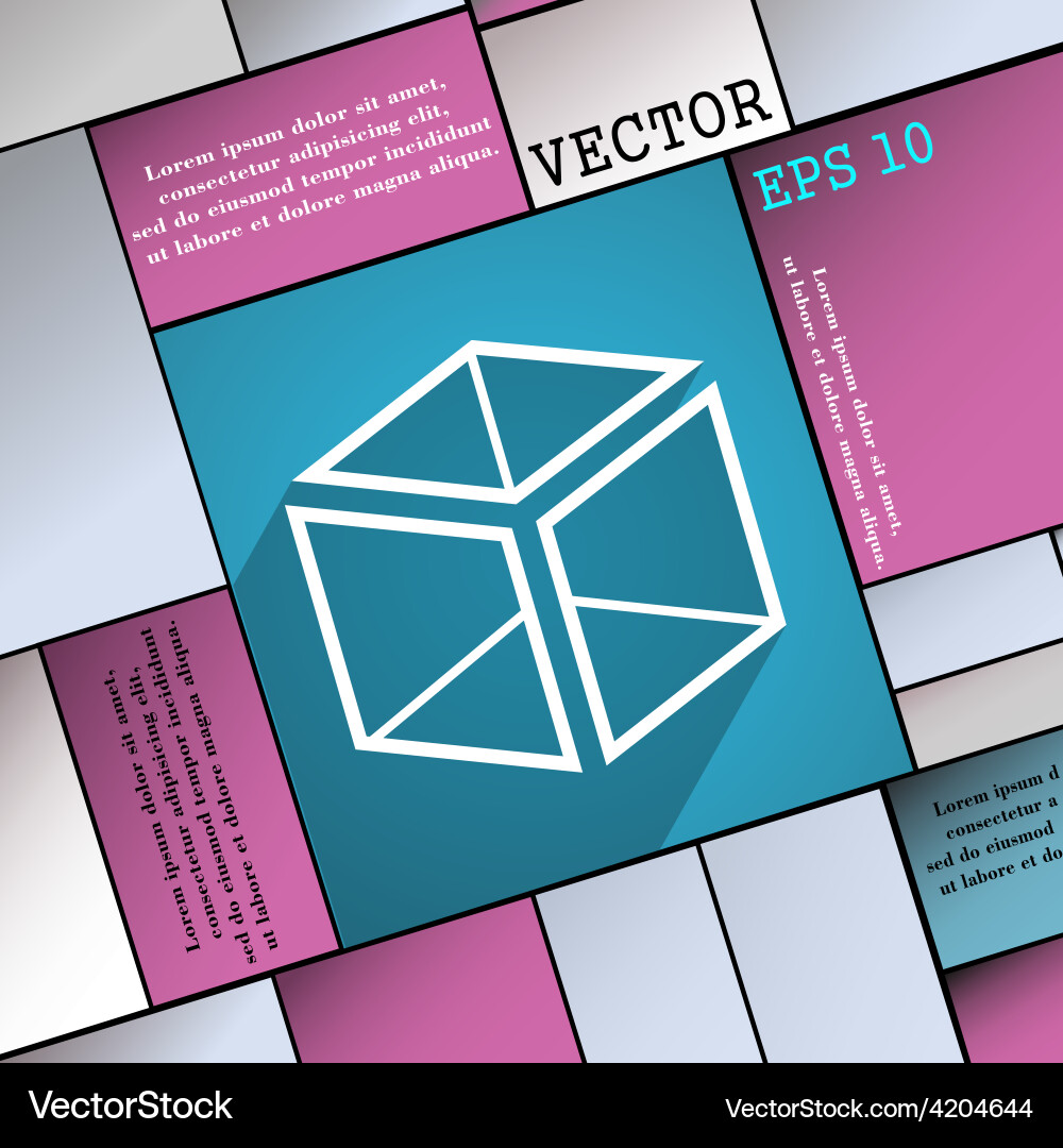 3d cube icon symbol flat modern web design Vector Image