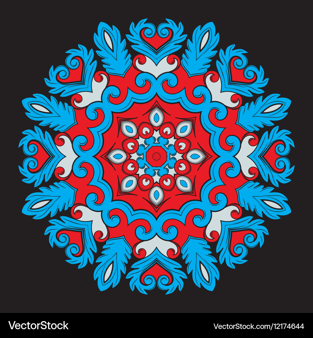 Bright round ornamental element for design in red vector image