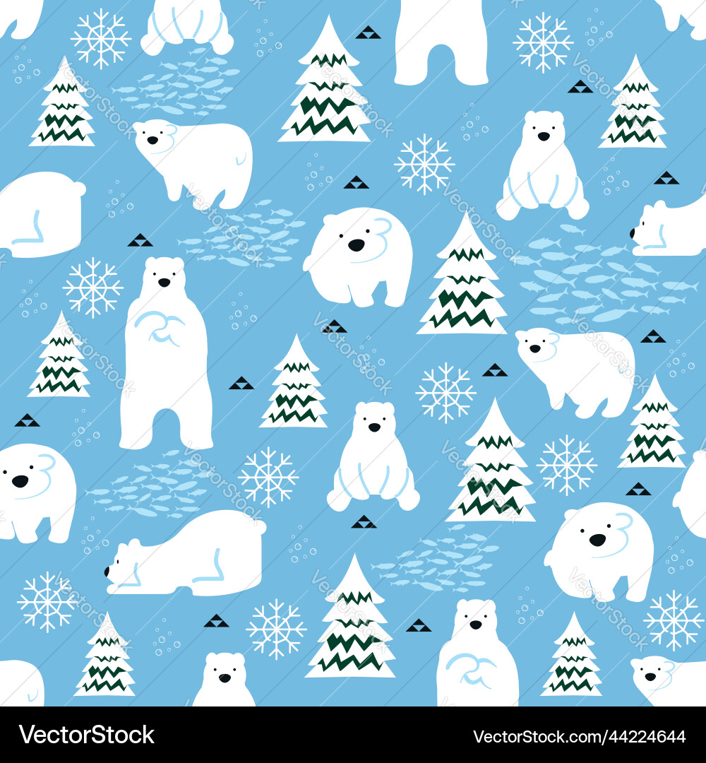 Cute Polar Bear Winter Seamless Pattern Vector Image