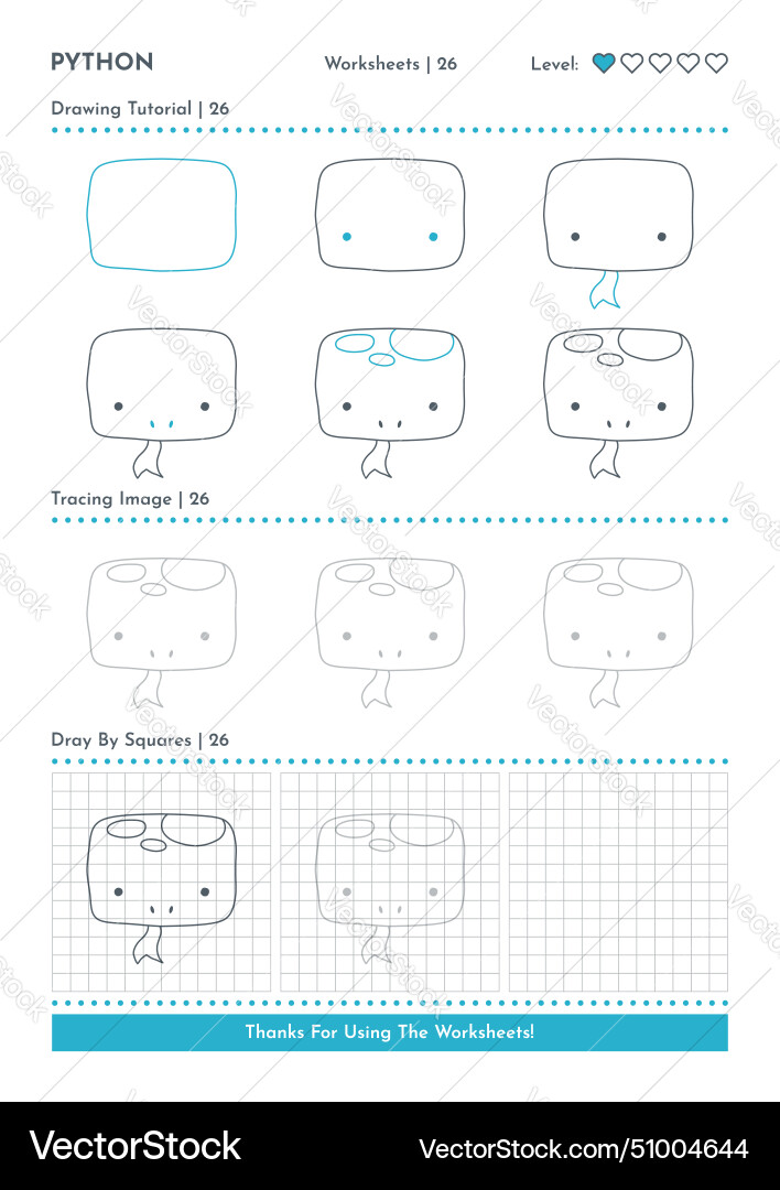 How to draw doodle python cartoon character step Vector Image