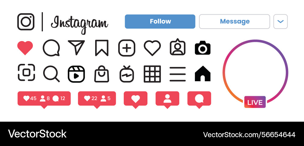 Instagram user interface icon set with buttons Instagram user interface icon set with buttons vector image