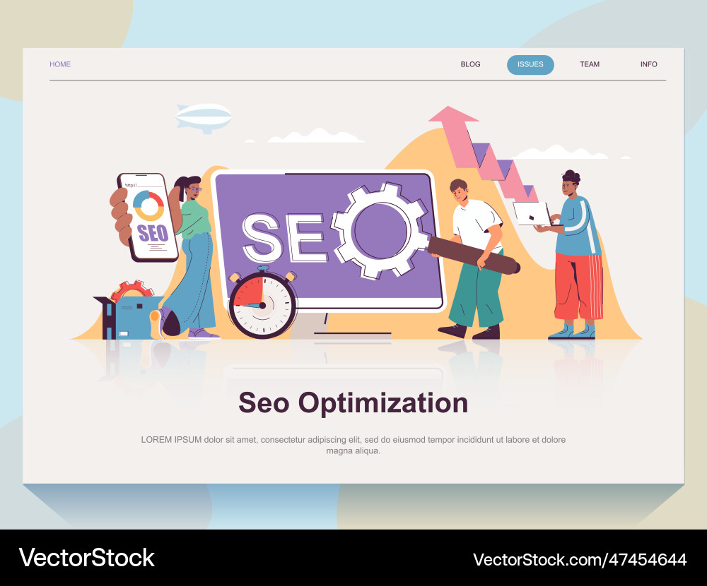 Seo optimization web concept for landing page Seo optimization web concept for landing page vector image