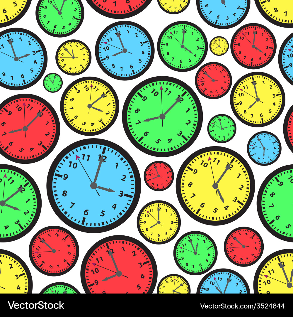 Time zones color clock seamless pattern eps10 Vector Image