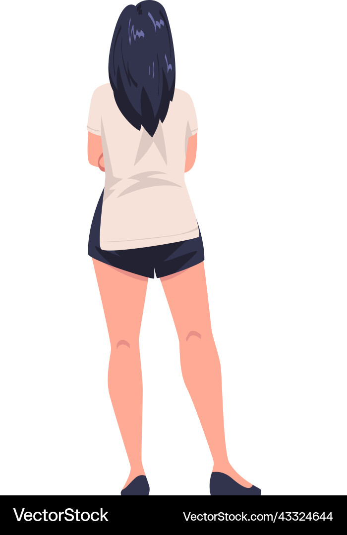 Woman character with naked legs standing back view Woman character with naked legs standing back view vector image