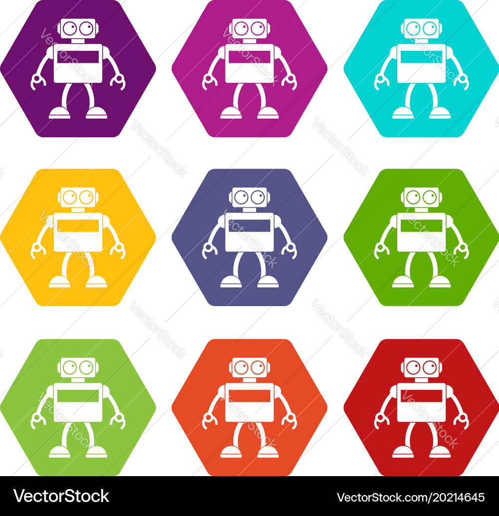 Android robot icon set color hexahedron vector image