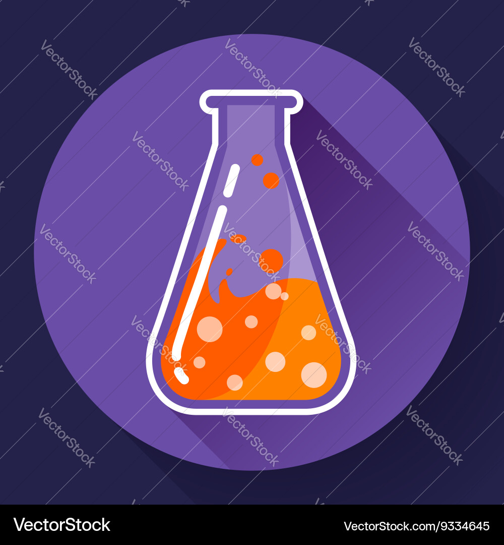 Chemical triangular lab flask with liquid icon vector image