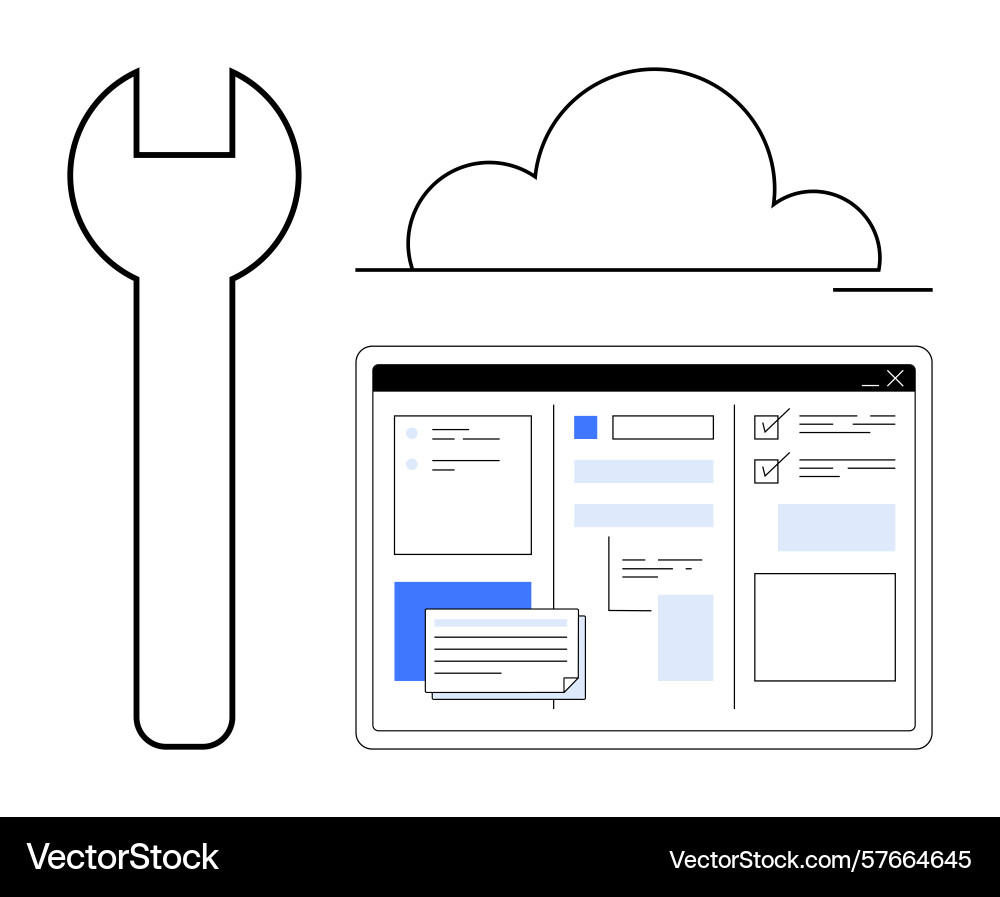 Cloud-based application development with interface Cloud-based application development with interface vector image