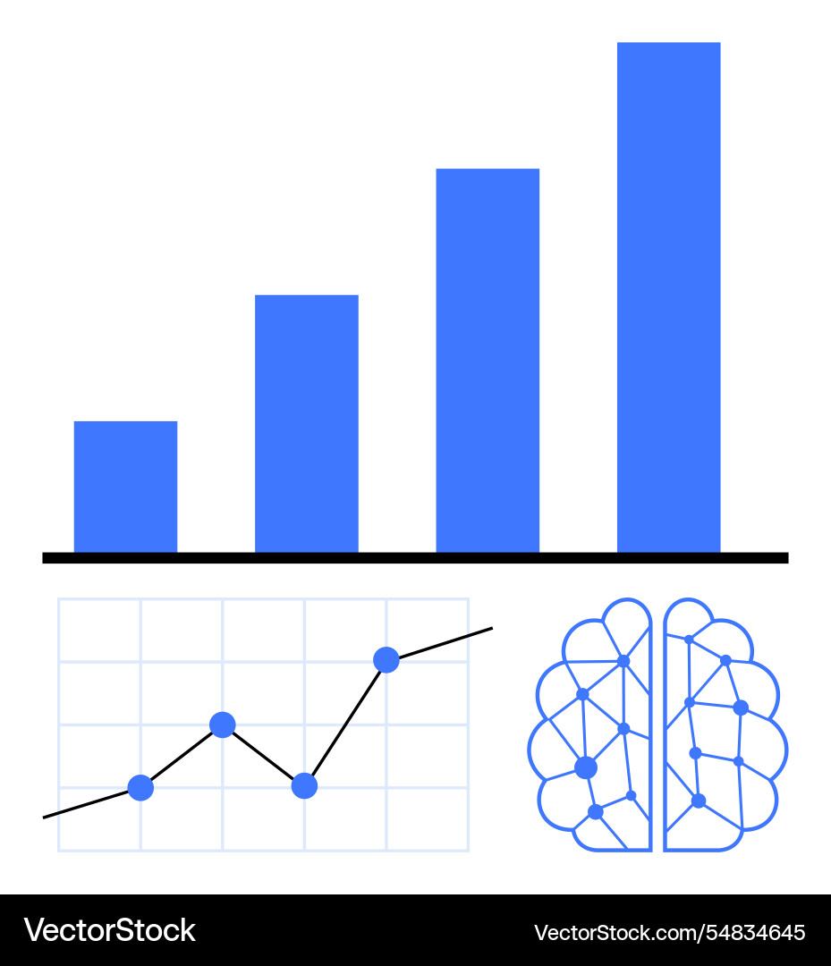Growth chart line graph and neural network brain Growth chart line graph and neural network brain vector image