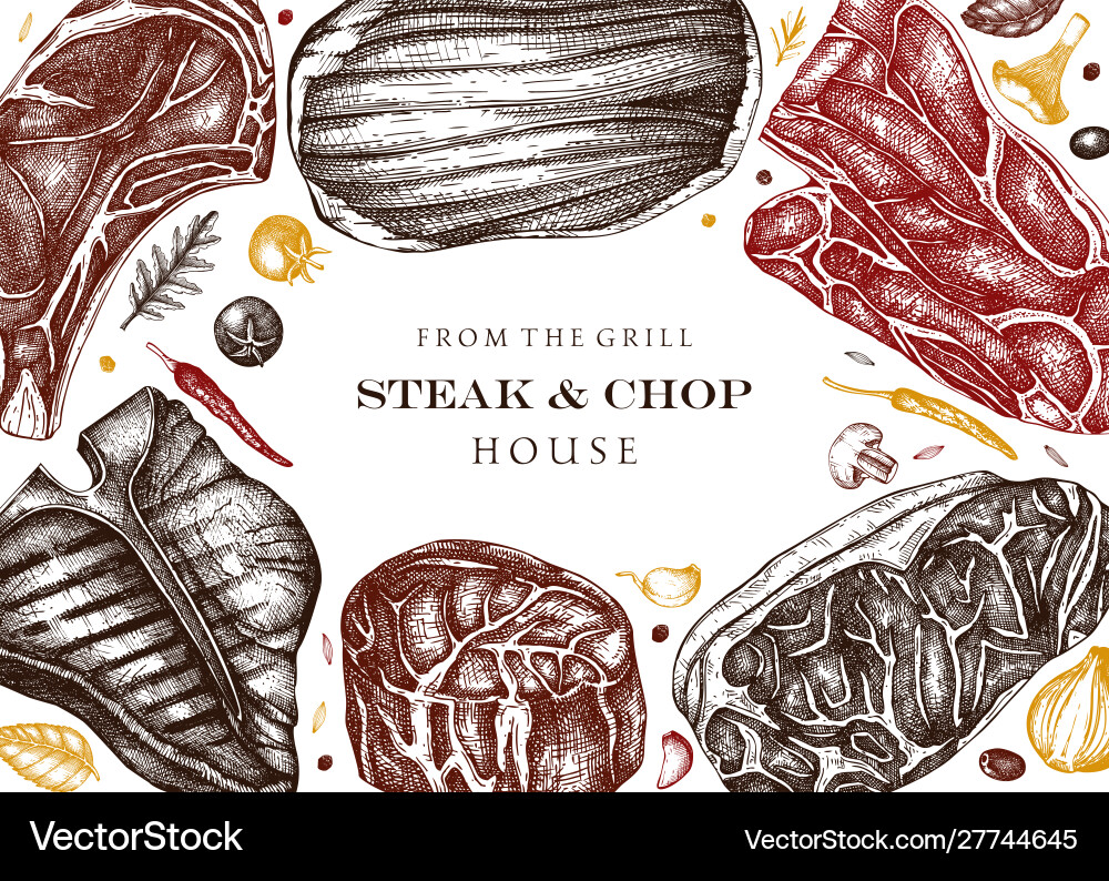 Raw Beef Steak Menu Template Vector Image