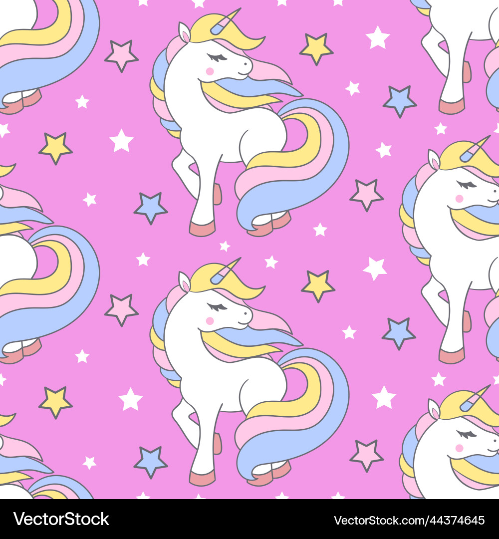 Seamless pattern with unicorns and stars Vector Image