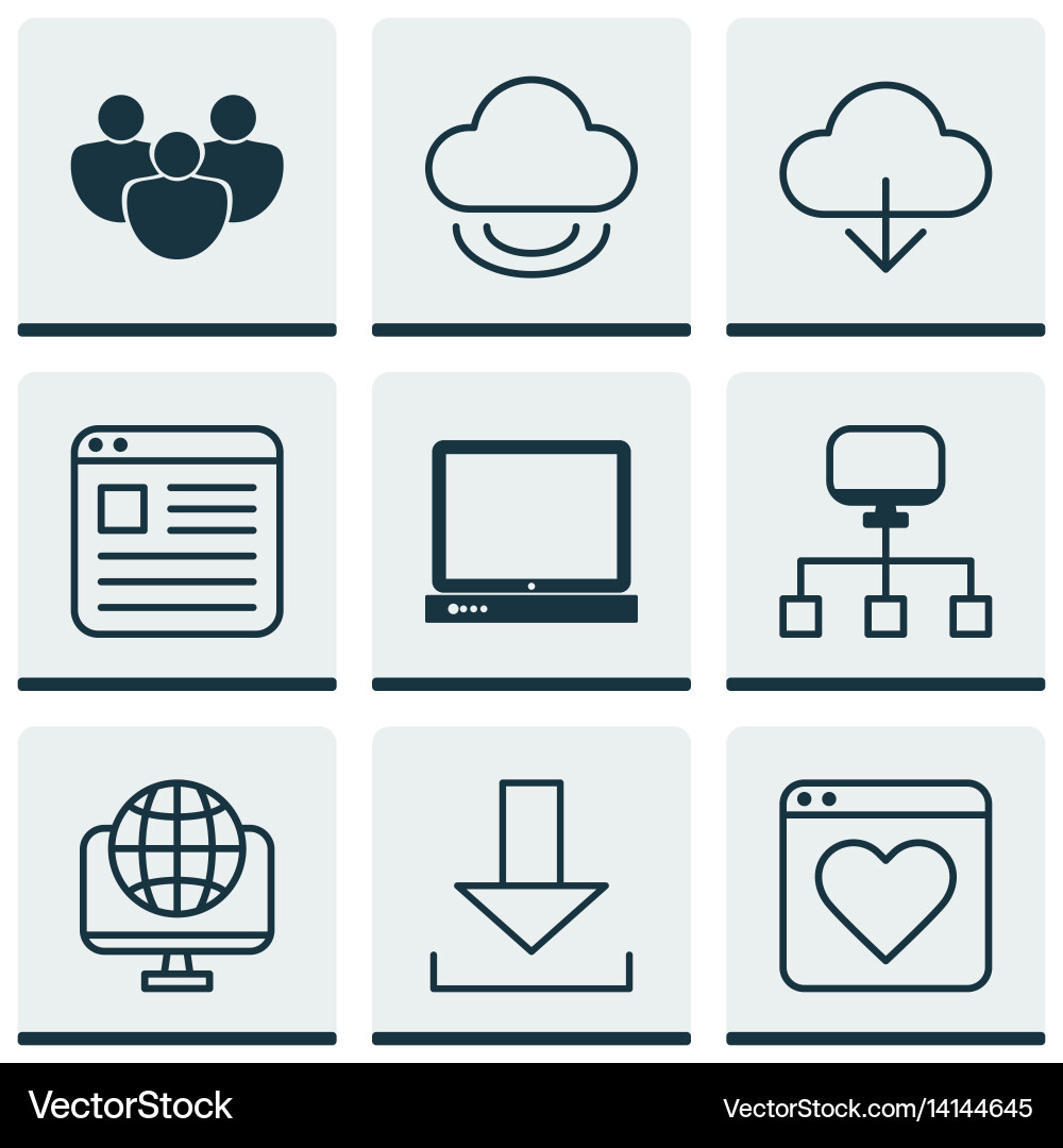 Set von 9 Web-Symbolen enthält speichern Datenteam vektorbild