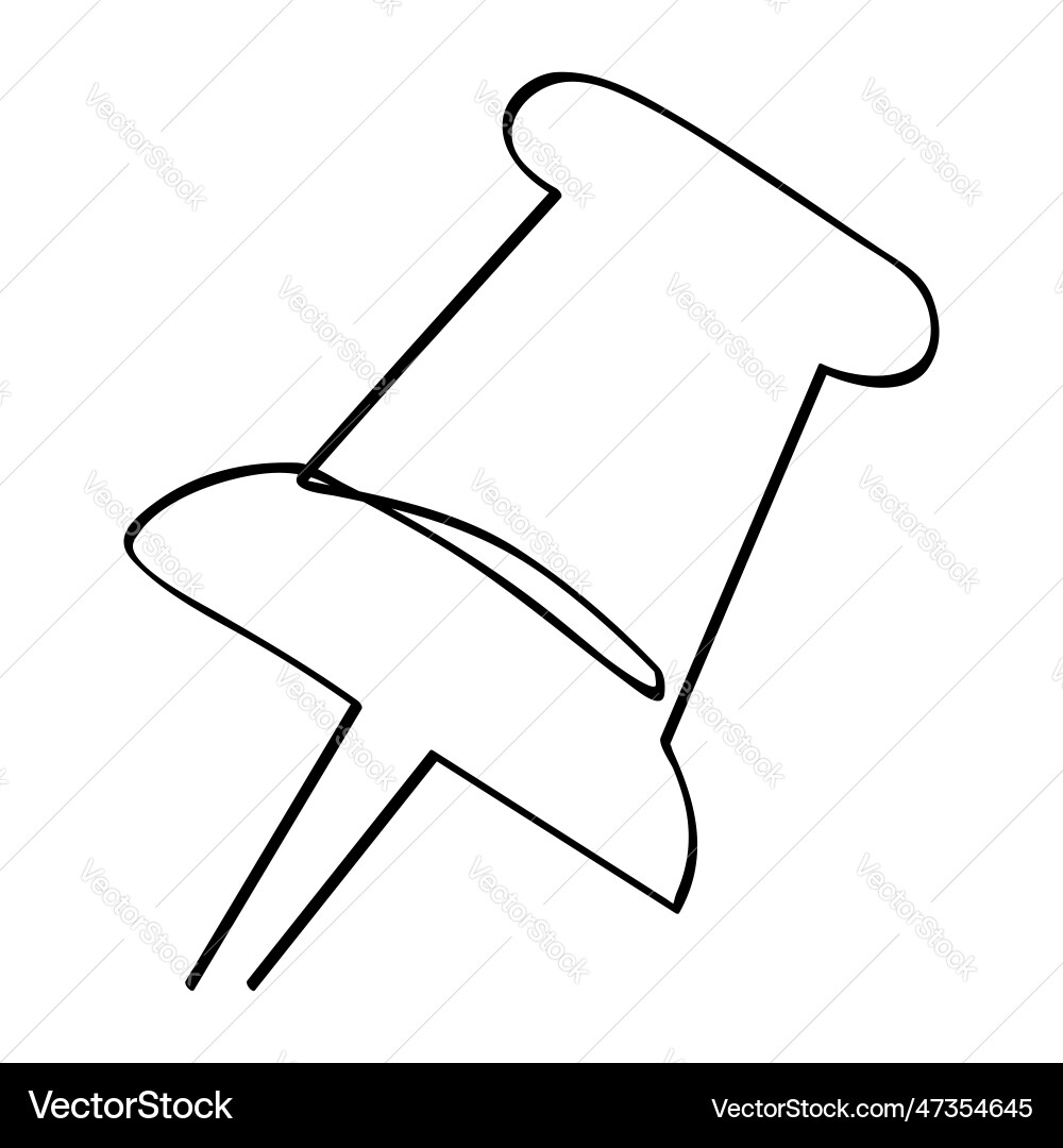 Simple sketch push pin single one line art vector image