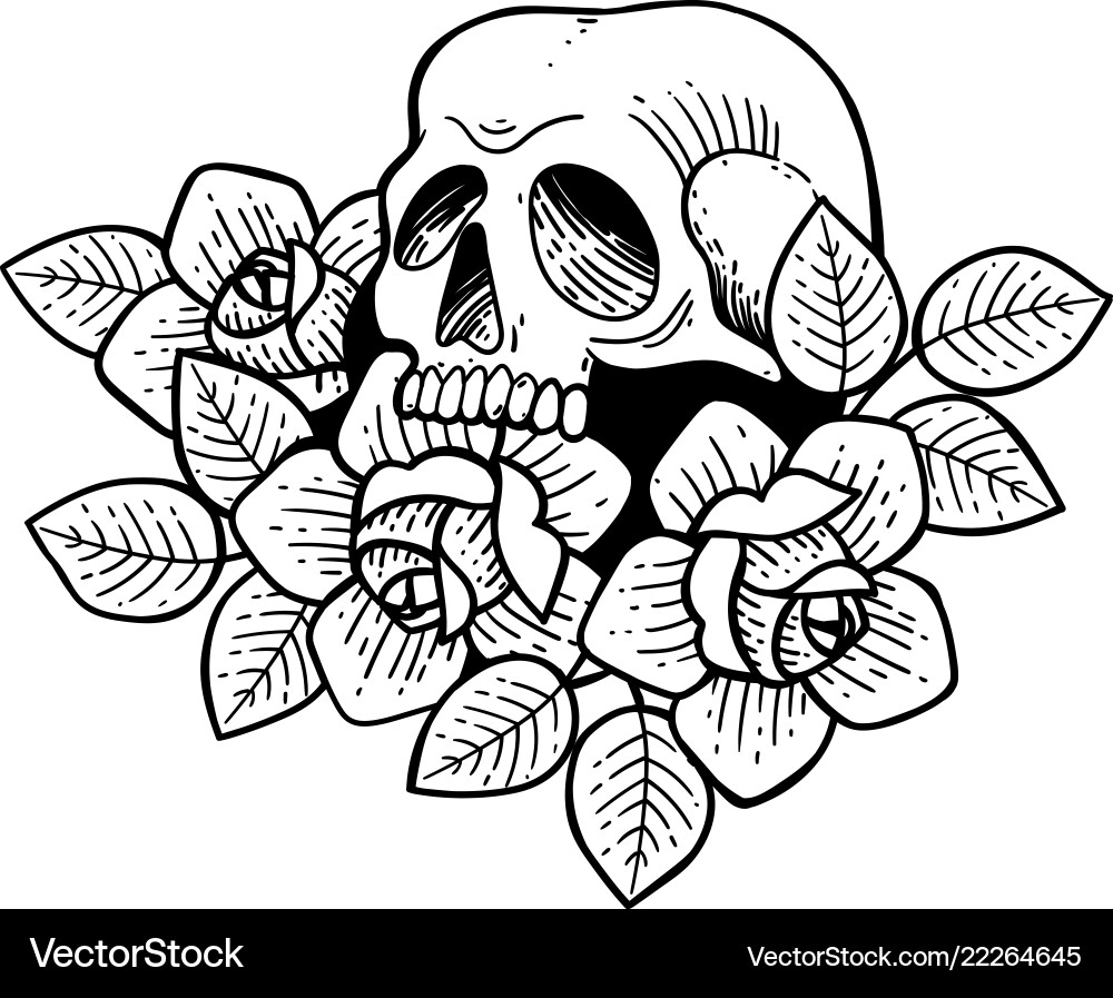 Skull Rose Tattoo - Gothic Floral vector image