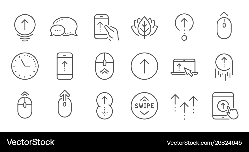 Swipe up line icons scrolling mouse landing page vector image