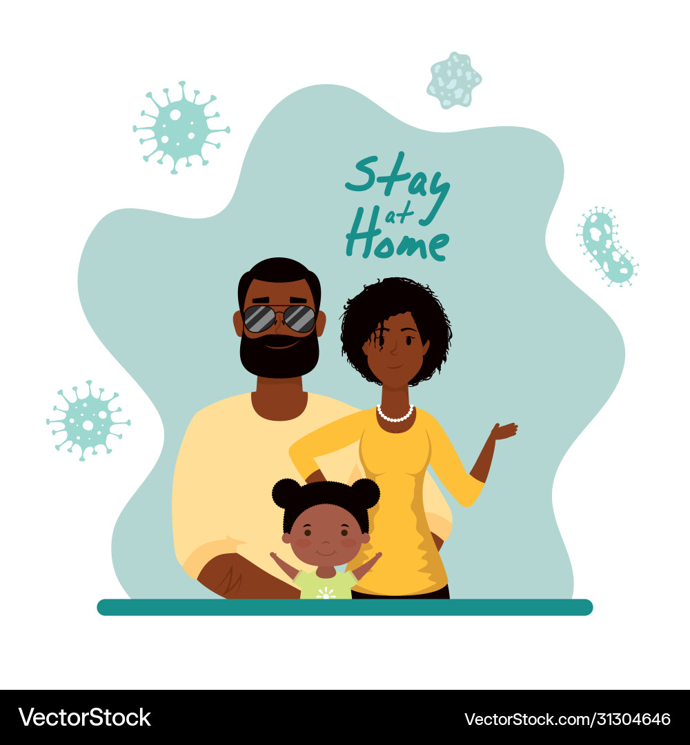Afro Elternpaar mit Tochter zu Hause bleiben Afro Elternpaar mit Tochter zu Hause bleiben vektorbild