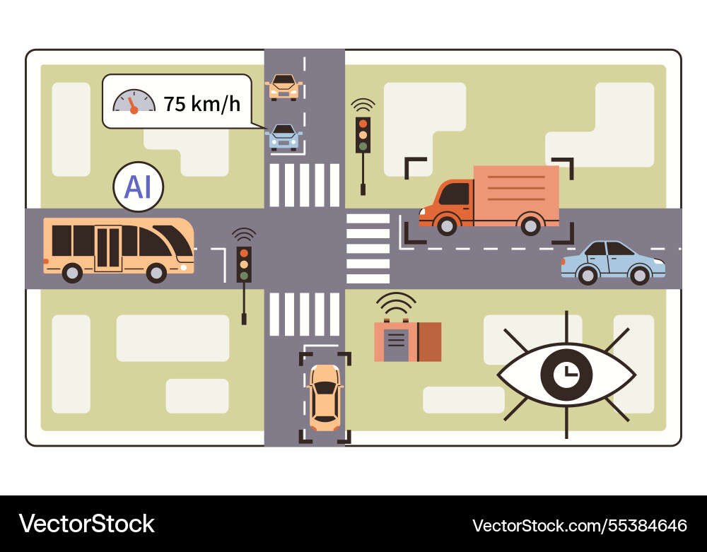 Ai-powered traffic intersection with smart Ai-powered traffic intersection with smart vector image