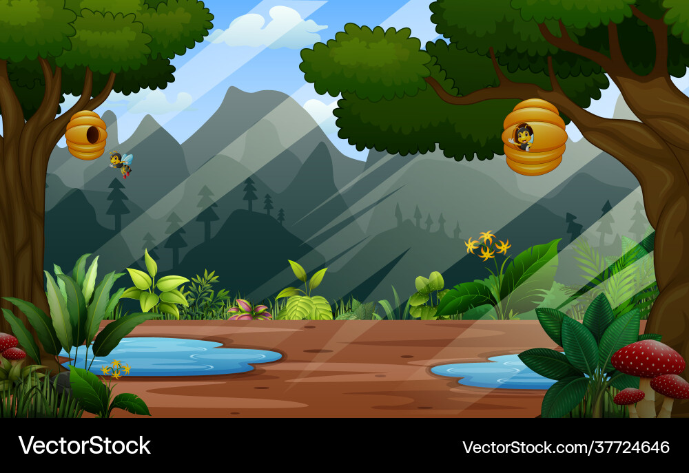 Beehive on a tree in forest background Vector Image