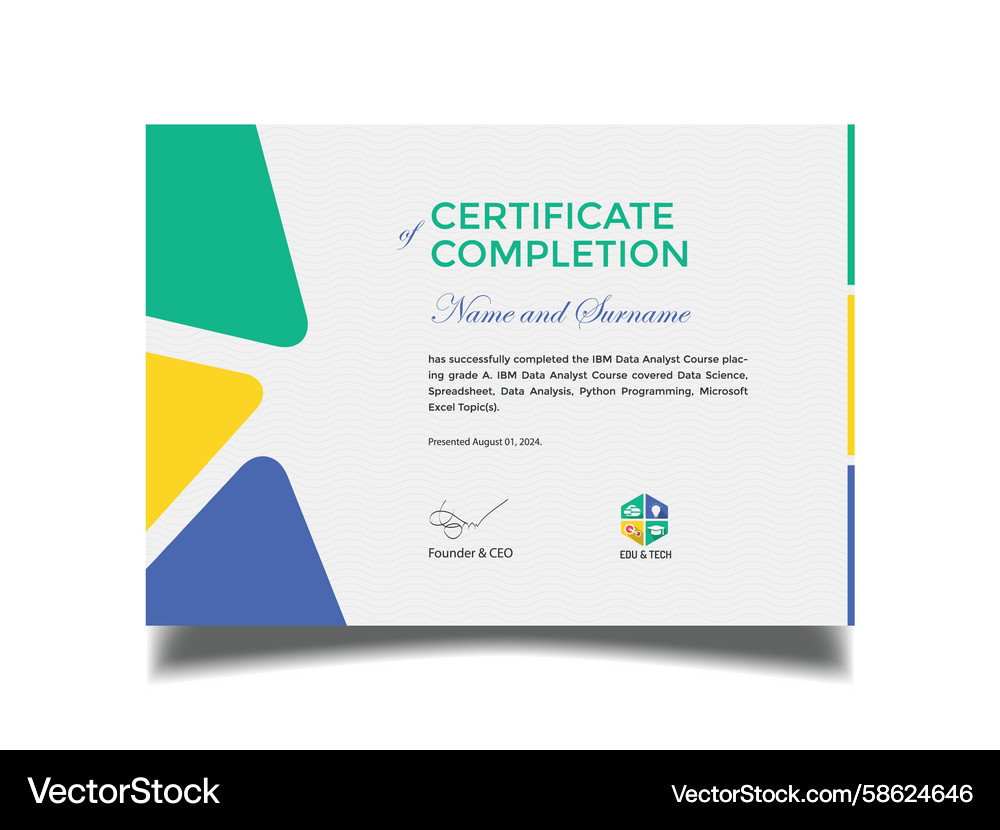 Elegant certificate of completion template design Vector Image