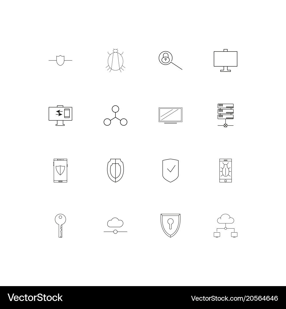Internet security simple linear icons set vector image