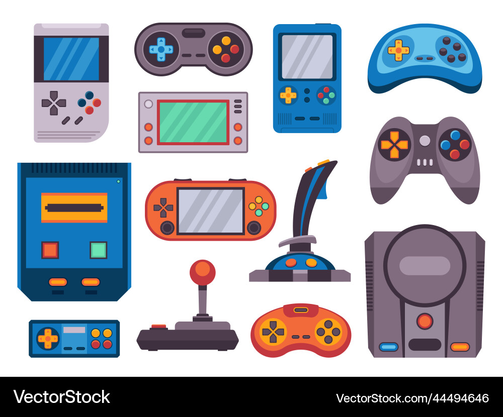 Retro game console cartoon videogame joystick Retro game console cartoon videogame joystick vector image