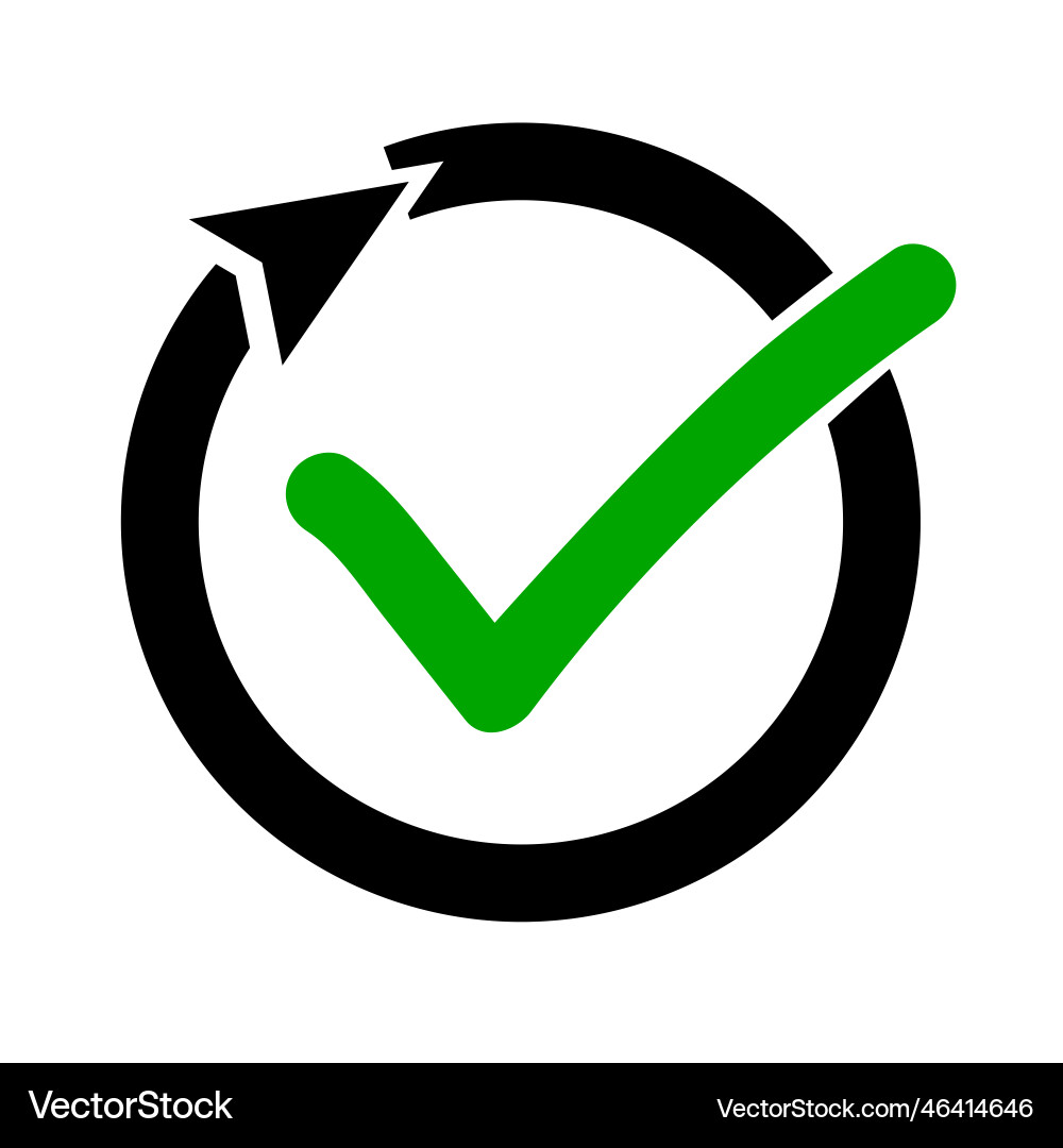 Rotating arrow and check mark of progress vector image