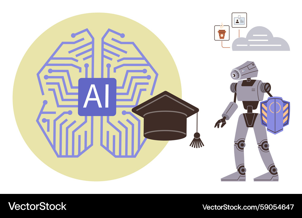 Artificial intelligence robot learning with ai Artificial intelligence robot learning with ai Vector Image