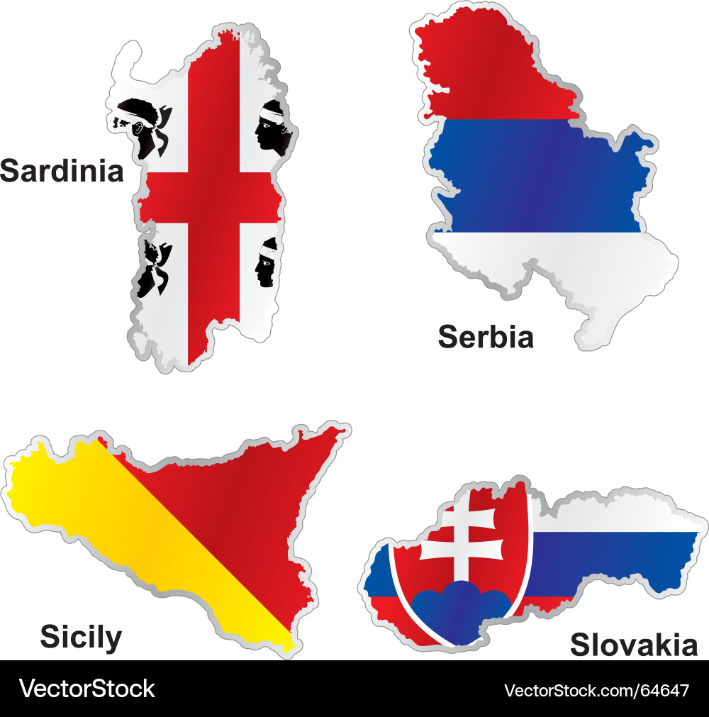 European Flags in Map Shape Vector Image