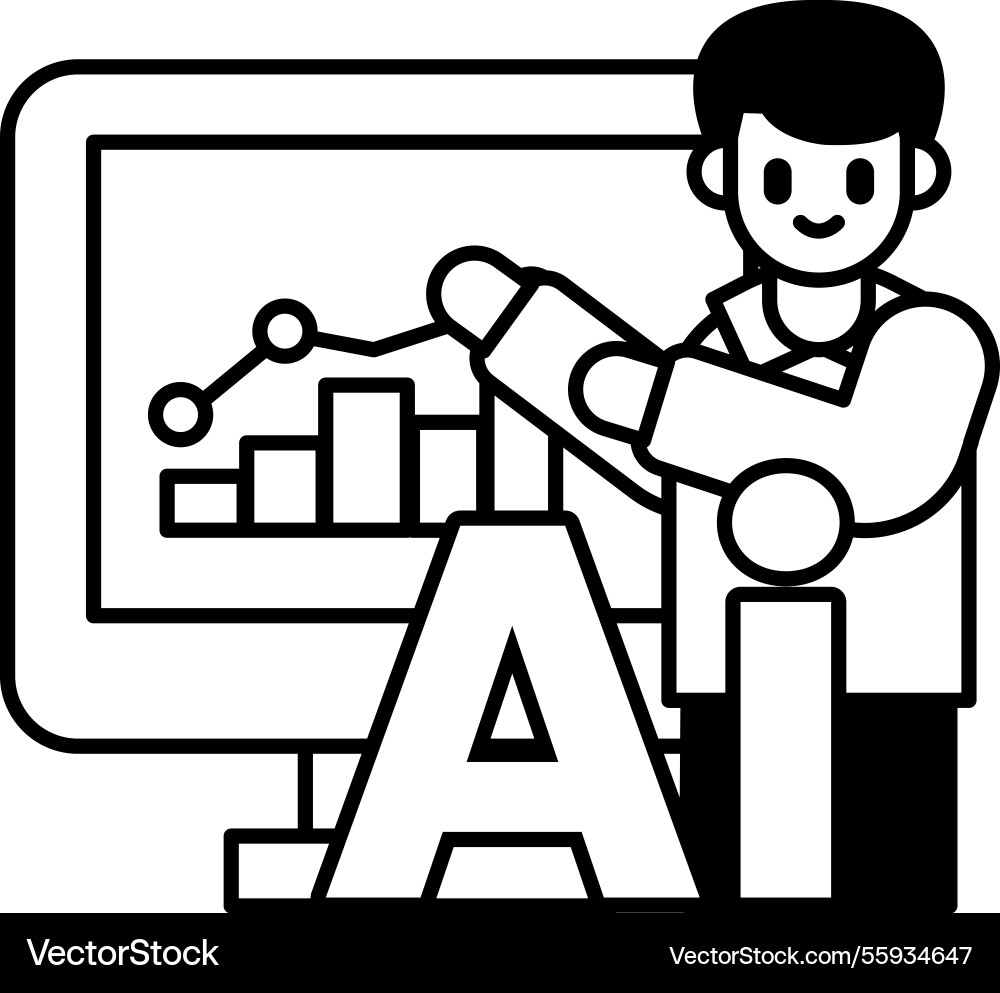 He is pointing to the letters and smiling He is pointing to the letters and smiling vector image