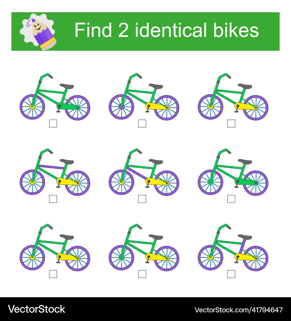 Logical game for children find two identical vector image