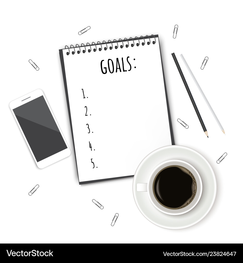 Notebook with wish list on white rustic table vector image