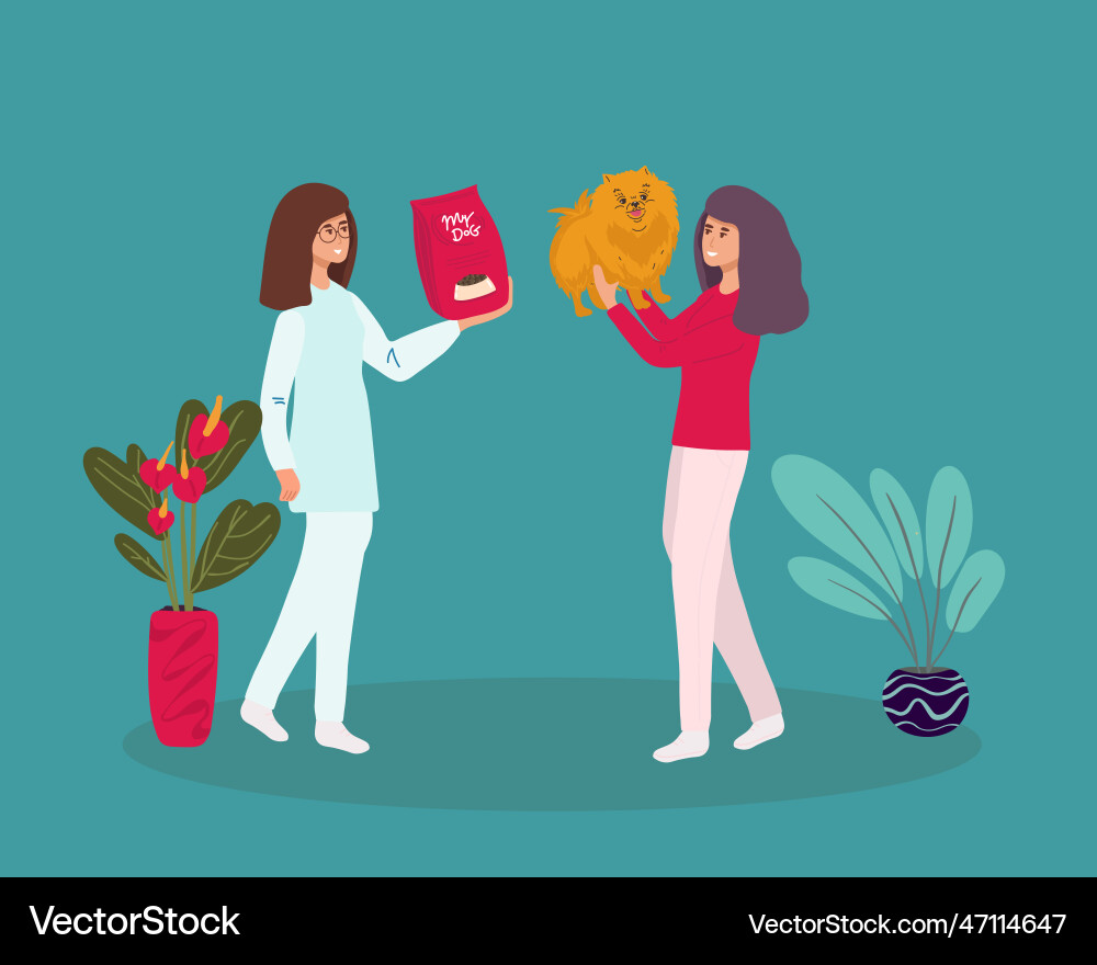 Profession veterinarian woman vet holds a dog Profession veterinarian woman vet holds a dog vector image