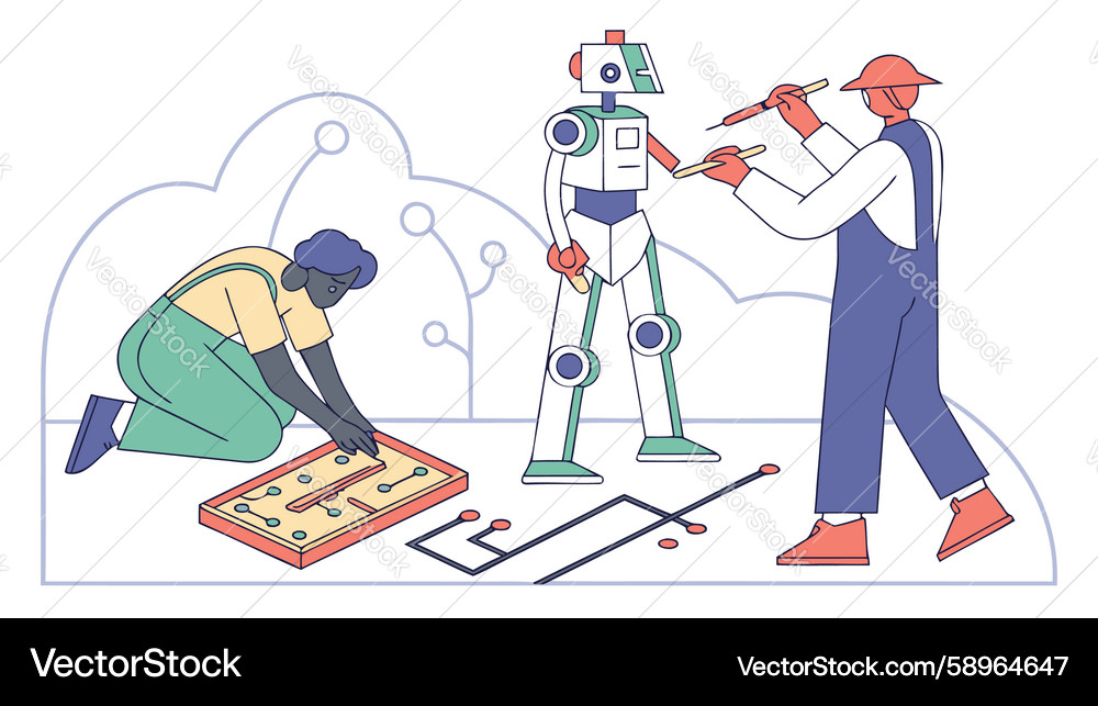 Robotics Assembly Team Vector Image