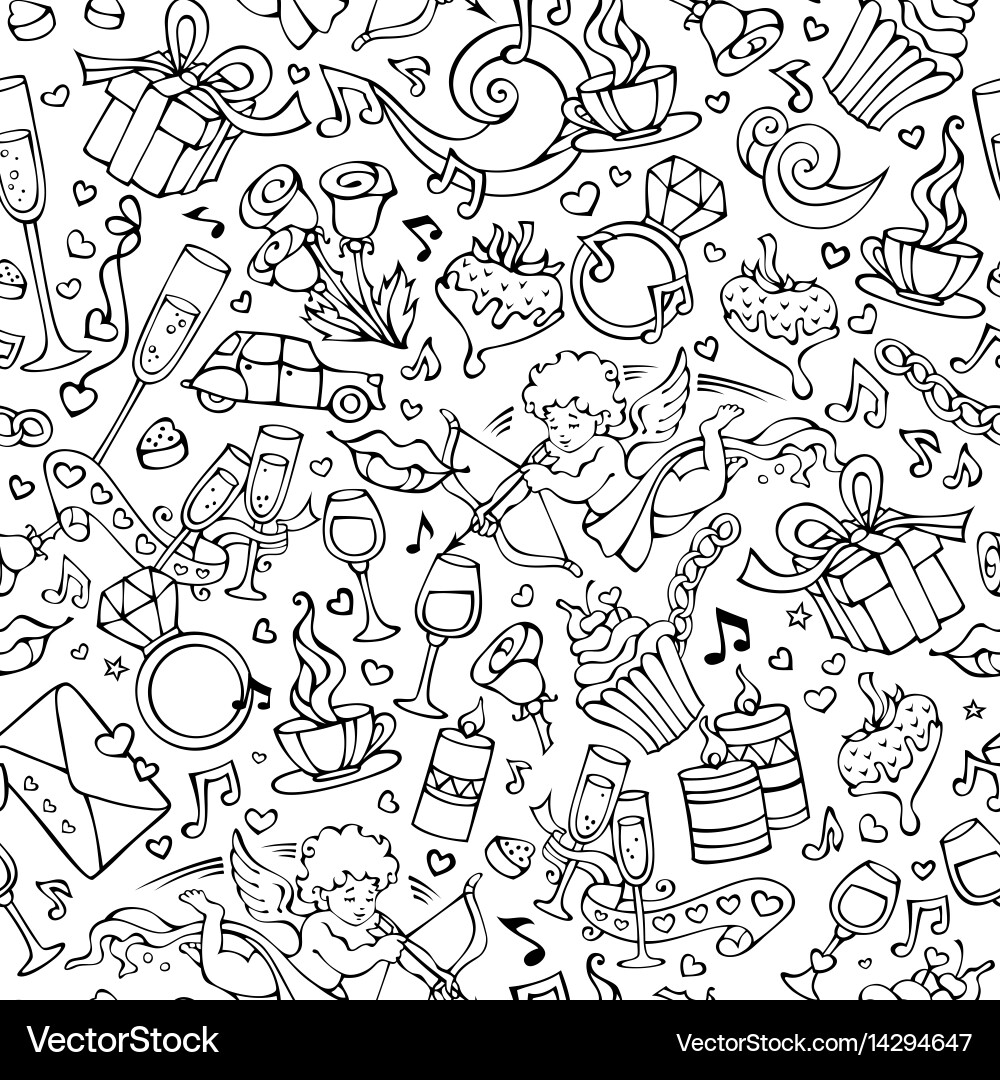 Romantic Doodle Hearts Pattern Vector Image