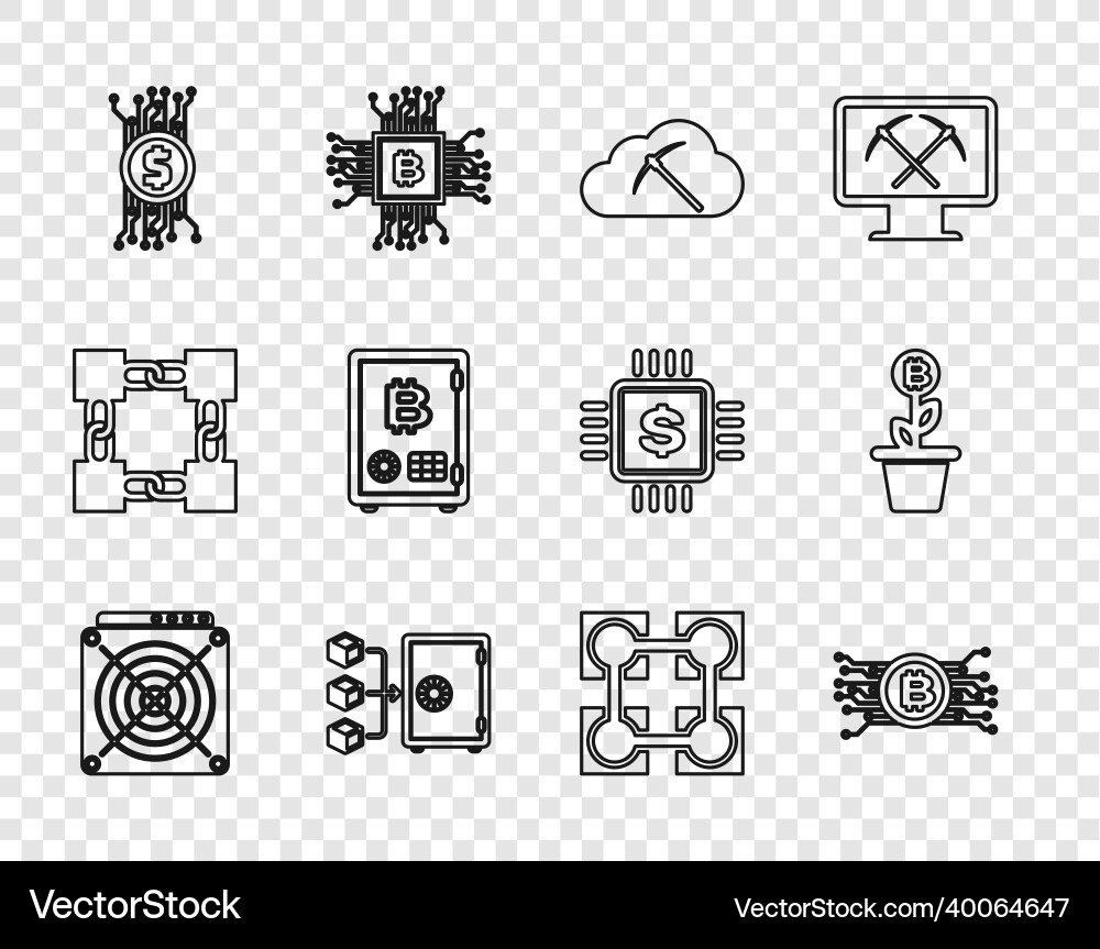 Set line asic miner cryptocurrency bitcoin Set line asic miner cryptocurrency bitcoin vector image