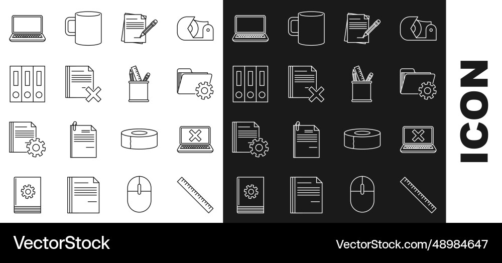 Set line ruler folder settings with gears blank Vector Image