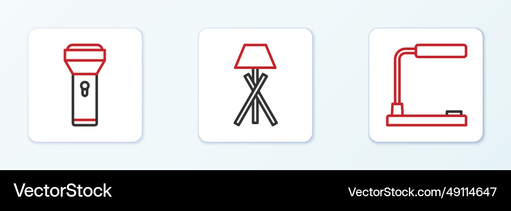Set line table lamp flashlight and floor icon Vector Image