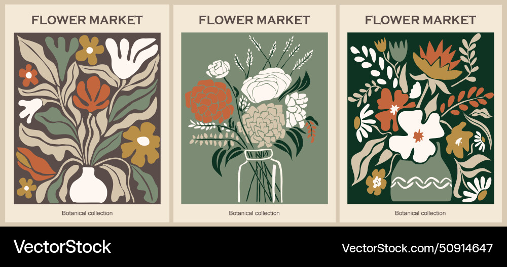 Set of abstract flower market art posters Set of abstract flower market art posters vector image
