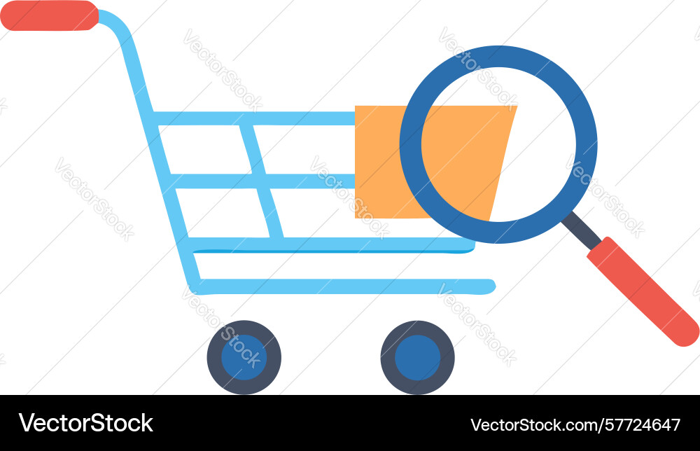 Shopping cart with search function for products vector image