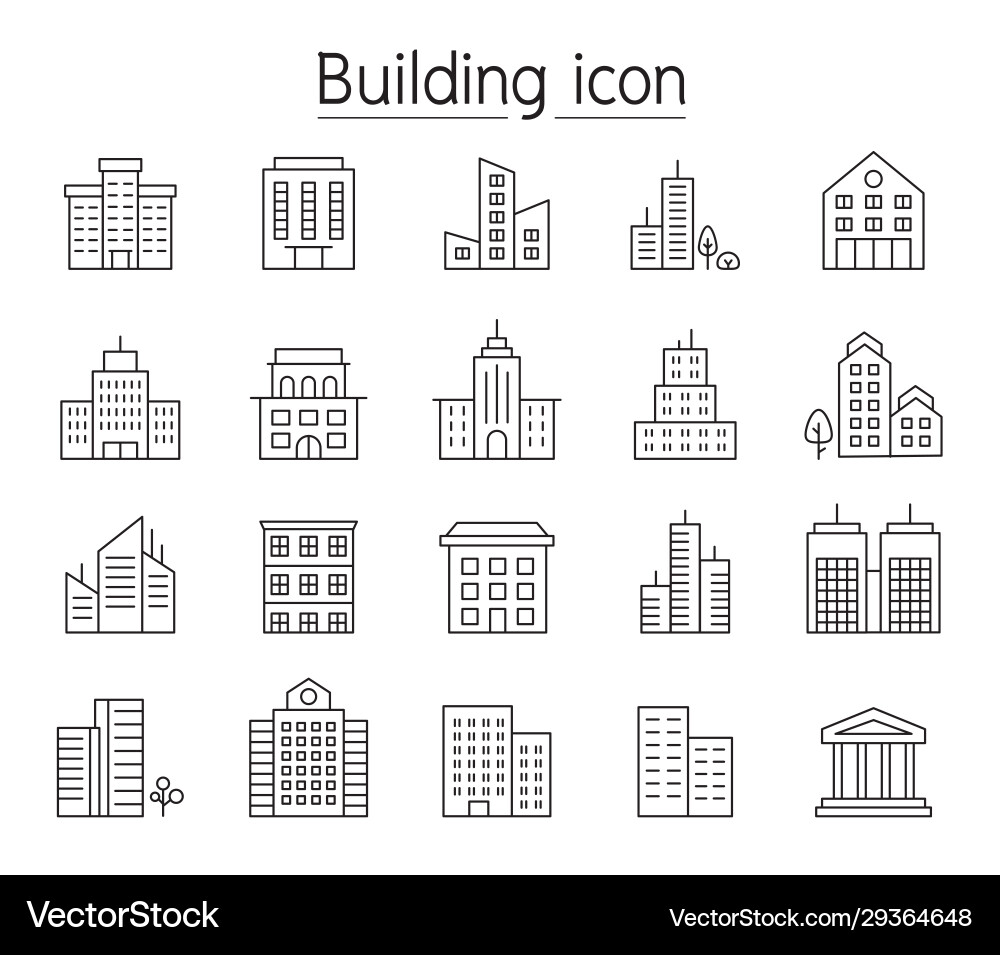 Building icon set in thin line style vector image