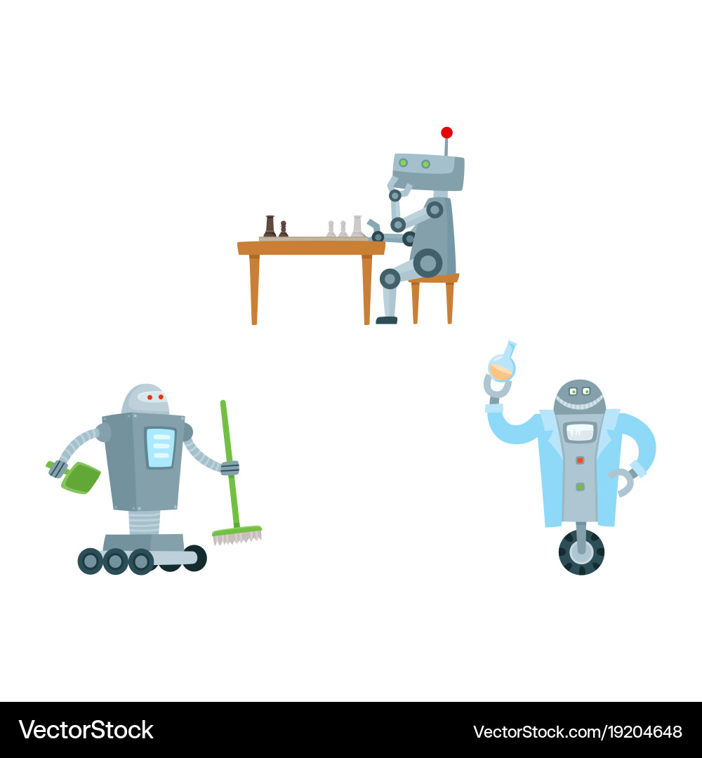 Flat robots set isolated Vector Image