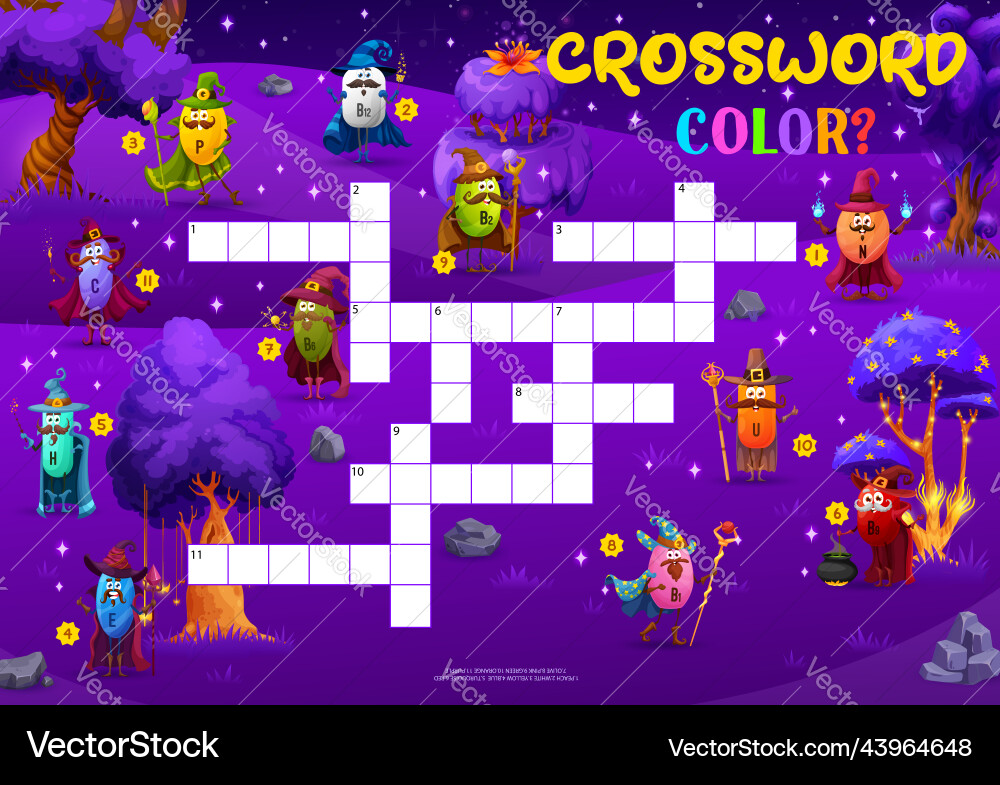 Halloween crossword quiz game with vitamin wizards Halloween crossword quiz game with vitamin wizards vector image