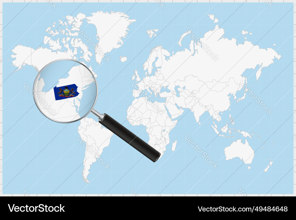Magnifying glass showing a map of pennsylvania Vector Image