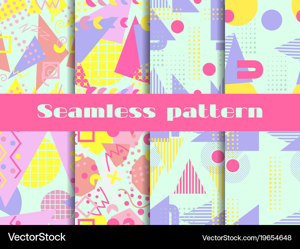 Memphis seamless pattern set geometric elements Vector Image