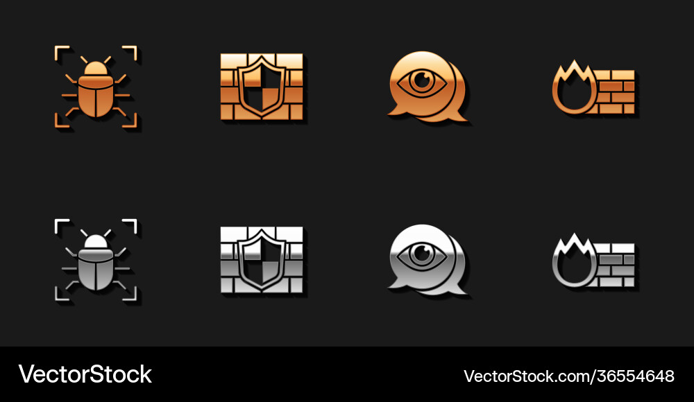 Set system bug shield with brick wall eye scan Set system bug shield with brick wall eye scan vector image