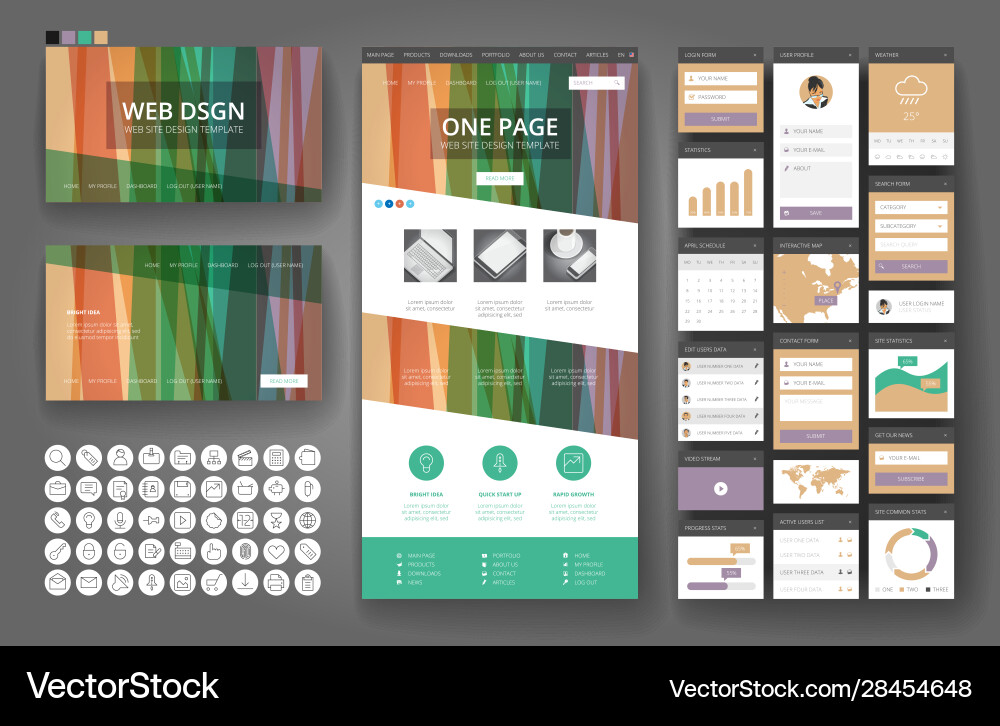 Website design template and interface elements vector image